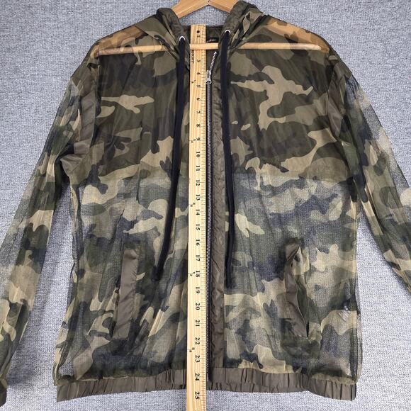 SHINESTAR WOMENS GREEN CAMO MESH FULL ZIP HOODIE SIZE LARGE SHEER HOODED JACKET - Picture 12 of 13